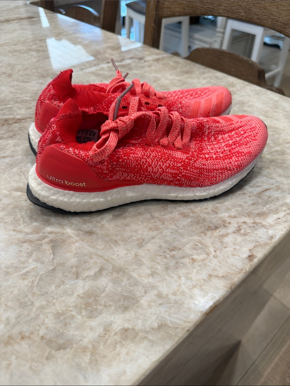 adidas ladies Ultra Boost Knit Sneakers - Coral Red